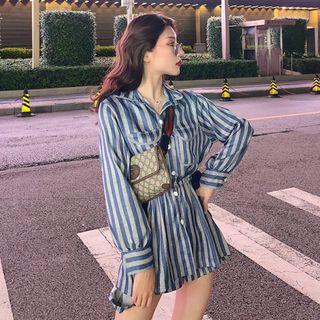 Set: Long-sleeve Striped Shirt + Striped Shorts