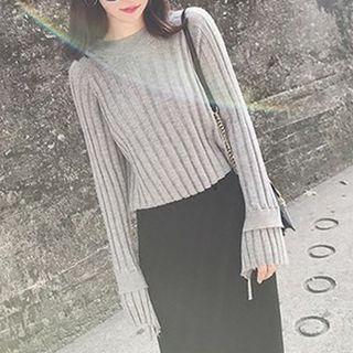 Set: Ribbed Sweater + Midi Straight-fit Skirt