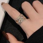 Rhinestone Bow Open Ring J287 - 1pc - Gold - One Size