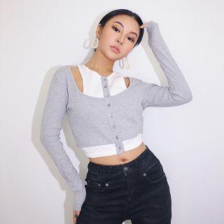 Mock Two-piece Color Block Crop T-shirt