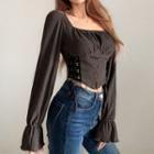 Square Neck Lace Up Cropped Blouse