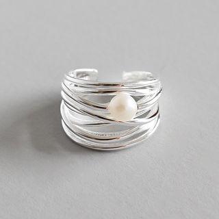 925 Sterling Silver Freshwater Pearl Layered Open Ring Silver - One Size
