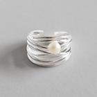 925 Sterling Silver Freshwater Pearl Layered Open Ring Silver - One Size