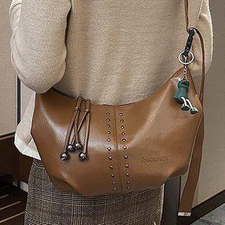 Studded Faux Leather Crossbody Hobo Bag
