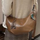 Studded Faux Leather Crossbody Hobo Bag