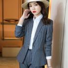 Pinstriped Blazer / Dress Pants / Mini Pencil Skirt / Plain Shirt / Set