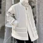 Contrast Trim Fleece Panel Faux Leather Jacket