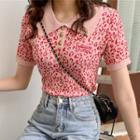 Leopard Print Short-sleeve Cropped Polo Shirt