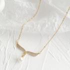 Wings Freshwater Pearl Pendant Alloy Necklace Gold & White - One Size