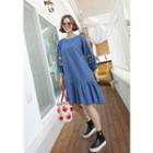Puff-sleeve Flower-embroidered Denim Dress