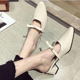 Knotted Faux Leather Block Heel Mules