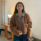 V-neck Zip-up Faux-shearling Jacket
