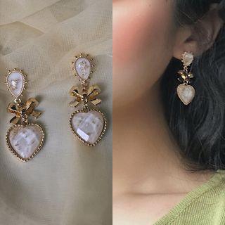 Alloy Bow Faux Crystal Heart Dangle Earring