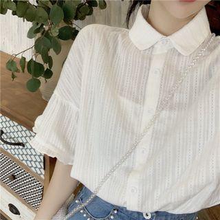 Short-sleeve Ruffle Striped Blouse White - One Size