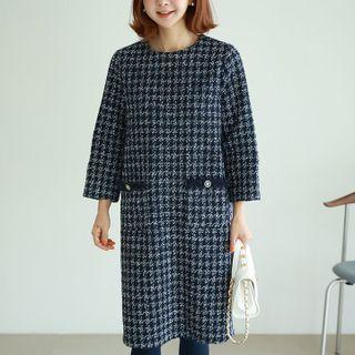 Dual-pocket Tweed Shift Dress