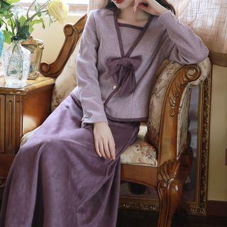 Set: Long-sleeve Ribbon Top + Maxi A-line Skirt