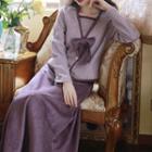 Set: Long-sleeve Ribbon Top + Maxi A-line Skirt