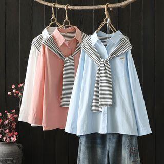 Set: Long-sleeve Shirt + Striped Shawl