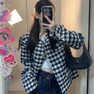 Houndstooth Button-up Jacket Houndstooth - Black & White - One Size