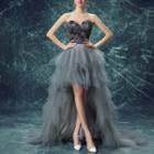 Strapless Feather Evening Gown