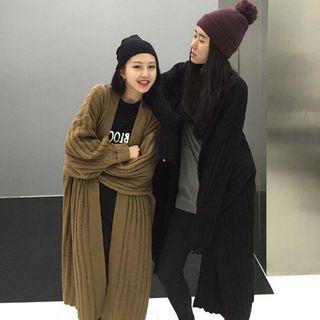 Puff-sleeve Open Front Long Cardigan