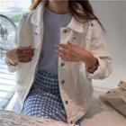 Ripped Buttoned Denim Jacket White - One Size