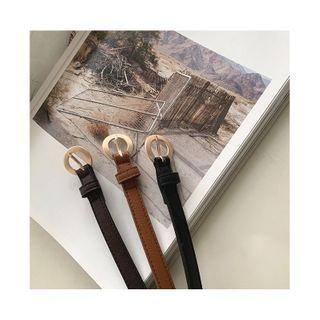 Round-buckle Slim Pleather Belt