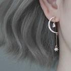 925 Sterling Silver Rhinestone Moon & Star Dangle Earring 1 Pair - 925 Silver - Rose Gold - One Size