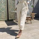 Belted Baggy-fit Cotton Pants Cream - One Size