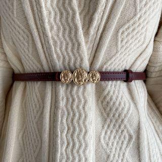 Embossed Alloy Disc Faux Leather Belt