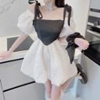 Cold-shoulder Two-tone A-line Balloon Dress