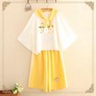Set: Sailor Collar Dog Print Top + Wide-leg Shorts As Shown In Figure - One Size