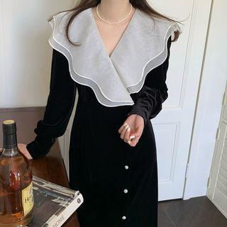 Long-sleeve Velvet Maxi Dress Black - One Size