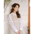 Round-collar Embroidery Blouse White - One Size