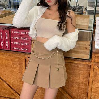 Box-pleat Miniskirt With Chain
