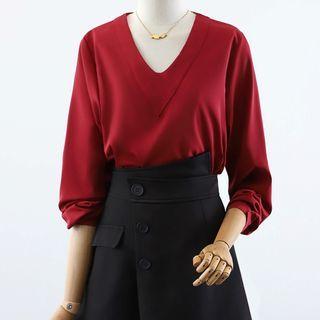 Long-sleeve Blouse / High Waist Mini Skort