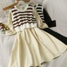 Set: Striped Crop Knit Vest + Midi Dress