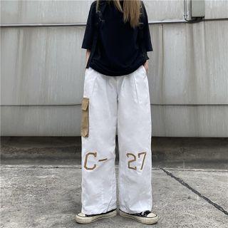 Embroidered Cargo Wide Leg Pants