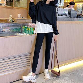 Mock Two-piece Pullover / Plain Leggings / Set