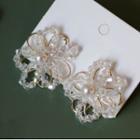 Faux Pearl Faux Crystal Flower Earring 1 Pair - Stud Earrings - Transparent & Gold - One Size
