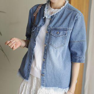 Round-neck Short-sleeve Denim Jacket