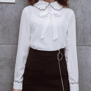 Set: Tie-neck Blouse + Zip Skirt