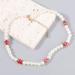 Faux Pearl Strawberry Necklace Red - One Size