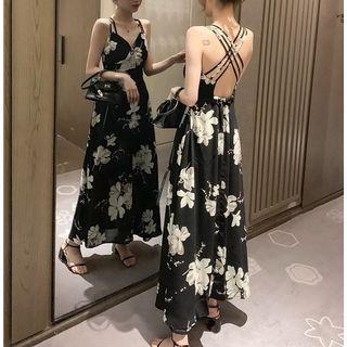 Strappy-back Floral Maxi A-line Dress