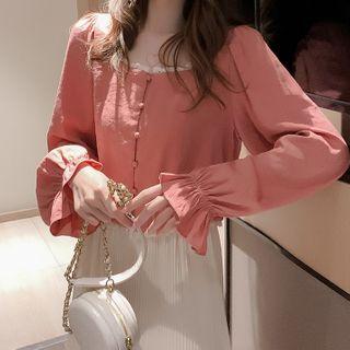 Square-neck Blouse Watermelon Red - One Size