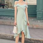 Cold-shoulder Ruffle Midi A-line Dress