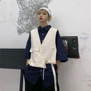 Irregular Vest / Elbow-sleeve Shirt