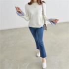 Crew-neck Layered-cuff Knit Top