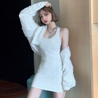 Cropped Light Jacket / Slim-fit Mini Tank Dress