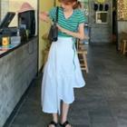 Striped Short-sleeve T-shirt / Irregular Hem Midi A-line Skirt